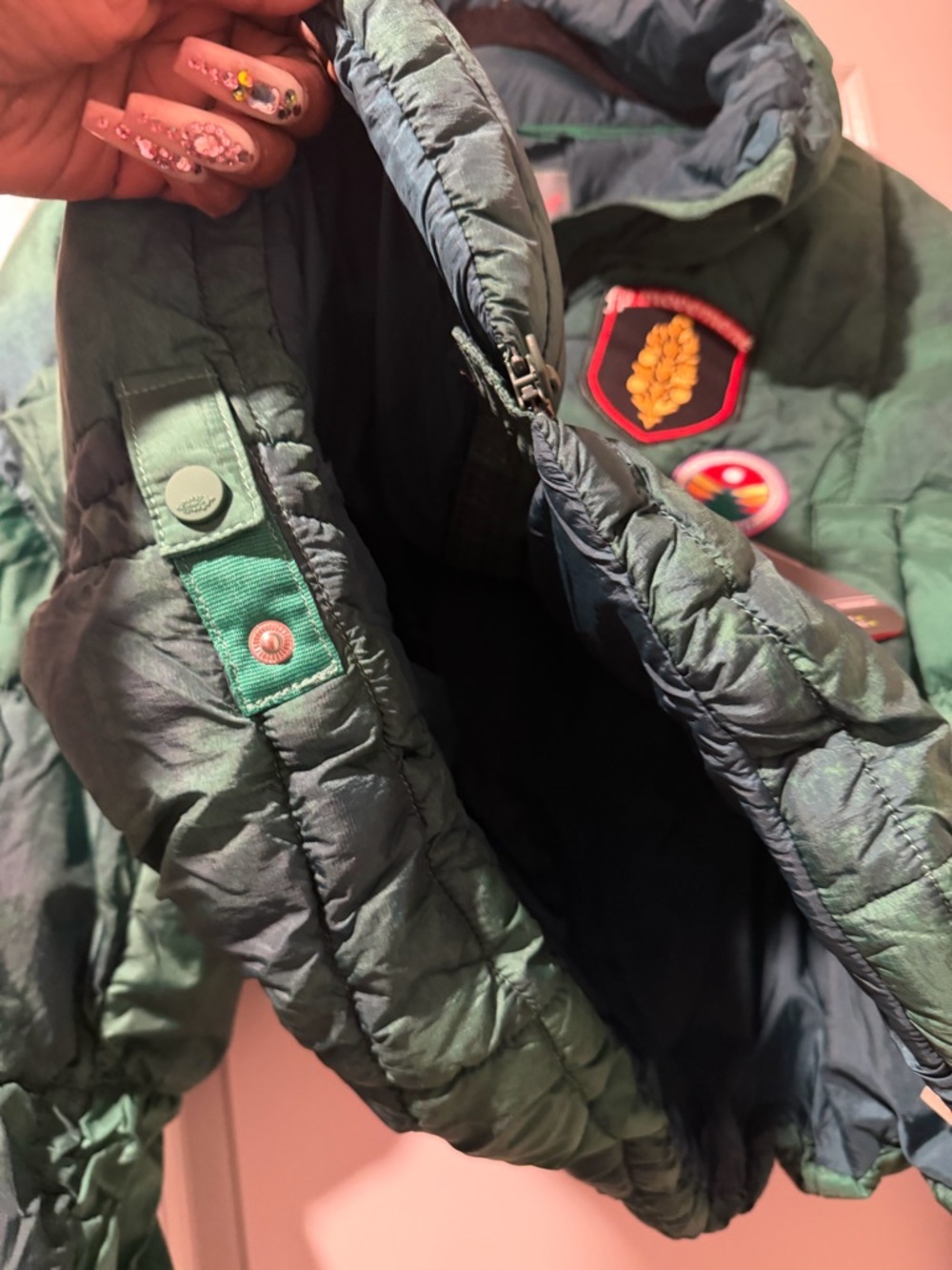 FP Movement by Free People Green Patchwork Puffer with Embroidered Patches 🔥 - Picture 6 of 7